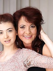 Hot old and young lesbian couple making out and getting wet